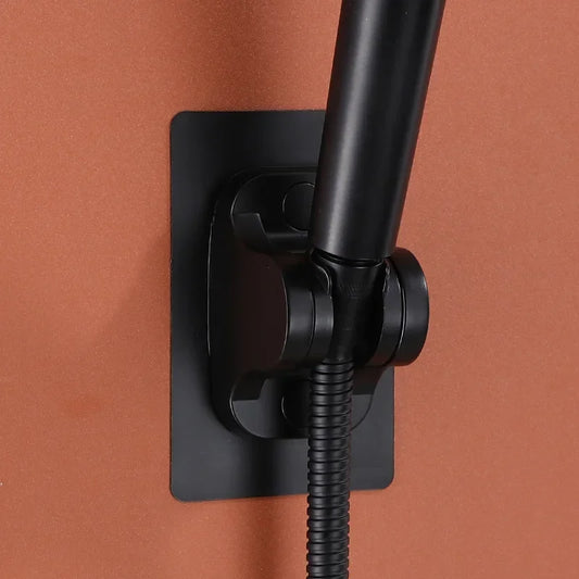 Adjustable Shower Head Holder with Suction Cup – No-Drill Black Wall Mount Bathroom Accessory