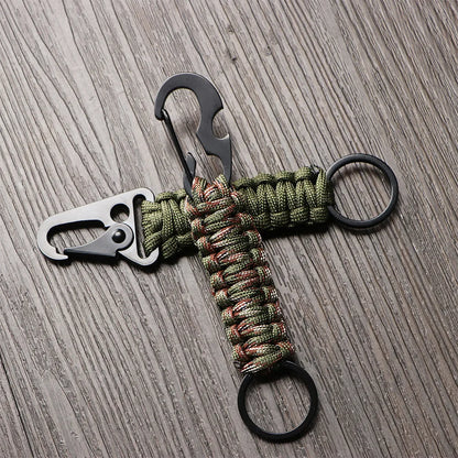 Outdoor Military Paracord Keychain: Camping Carabiner with Survival Tools - Emergency Knot, Bottle Opener, Rope, and Key Ring