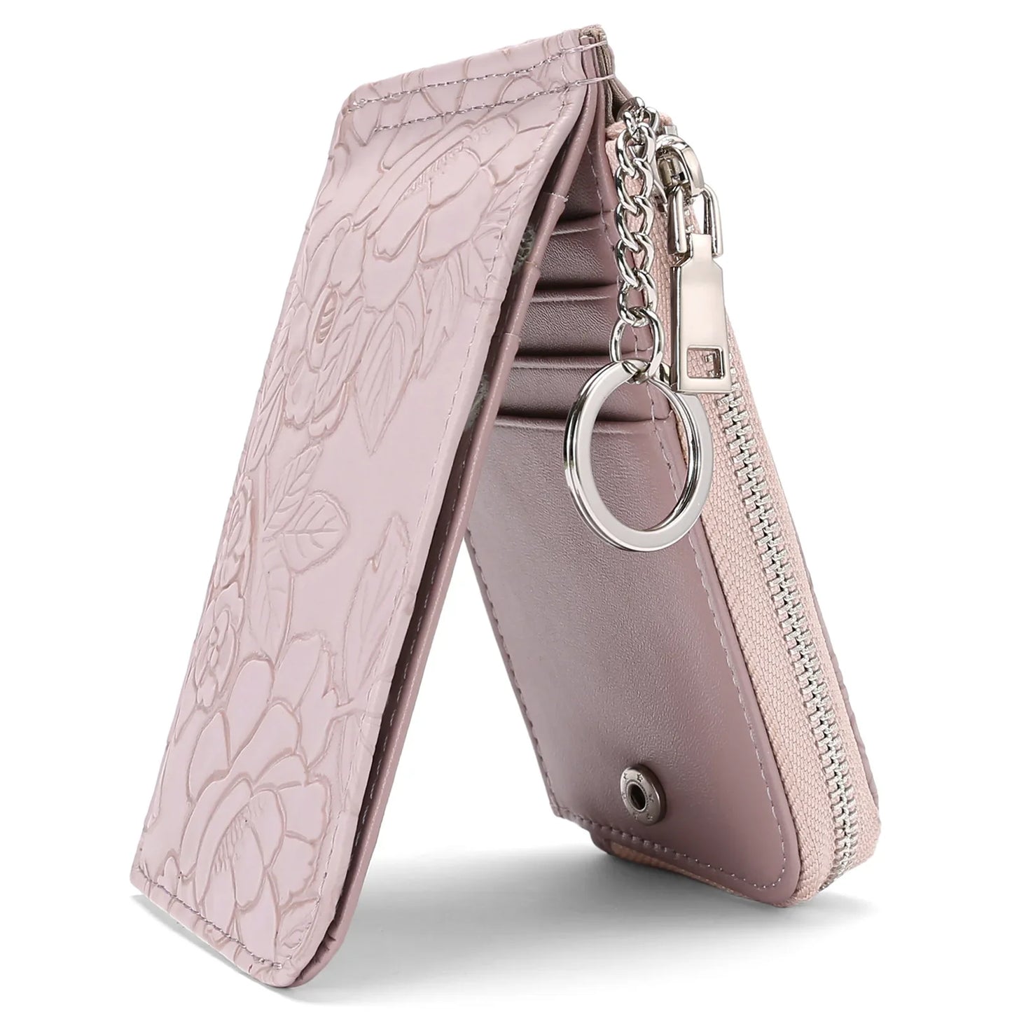 Ladies Zip Coin Purse with Key Ring – Embossed Design, Multi-Card Slots, Large Capacity Wallet Fashion Accessory