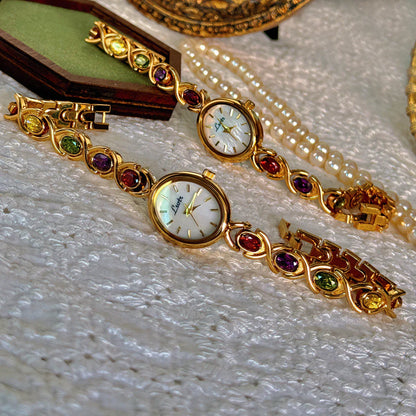 Luxury Women's Watch – Oval Mother-of-Pearl Dial with Tourmalines & Diamond Accents ✨⌚