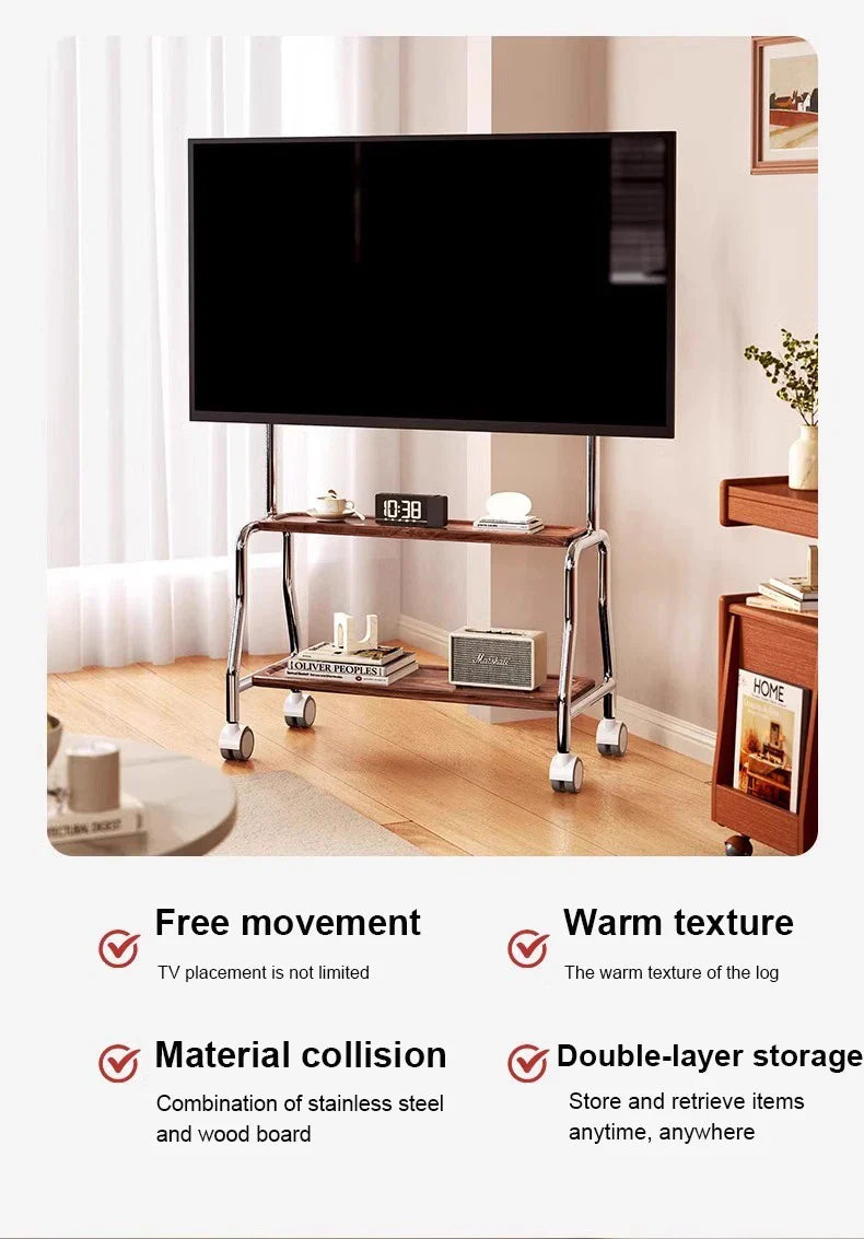 Rolling TV Stand on Wheels – Mobile Cart for 32–75in LCD & LED Flat/Curved TVs, Holds 110lbs, VESA 600x400mm