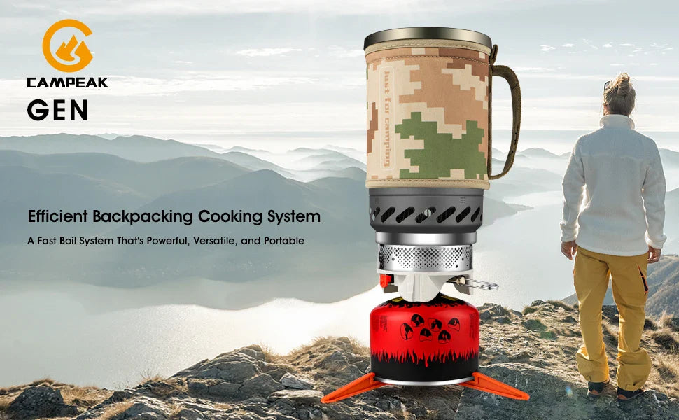 1.4L Backpacking Stove – Portable Propane Camp Burner with Red Tripod for Camping Cooking Gear