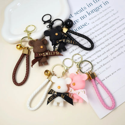 Cute Bear & Rabbit Keychain - Resin Bow Bell Bag Pendant & Car Key Ring Gift for Girls