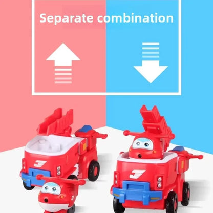 Auldey Super Wings Q Bao Police Transforming Robot Figure - Rescue Fire Truck Action Toy for Kids
