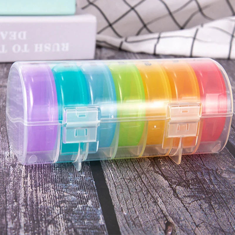 Rainbow 7-Day Pill Organizer — Portable Plastic Weekly Medicine Storage Box for Tablets