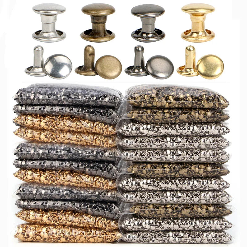 100 Sets Metal Double Cap Round Rivets 6-8mm – Nail Spike Studs for Leather Craft, Shoes, Bags & DIY Accessories