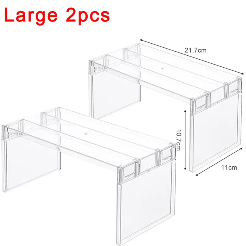Refrigerator Storage Organizer – Layered Transparent Fridge Shelves & Desktop Stand, Space-Saving Kitchen Accessory
