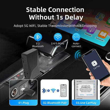 2-in-1 AI Box Mini Adapter – Wired to Wireless CarPlay & Android Auto, Plug and Play WiFi Smart Dongle, Compatible with 99% of Cars