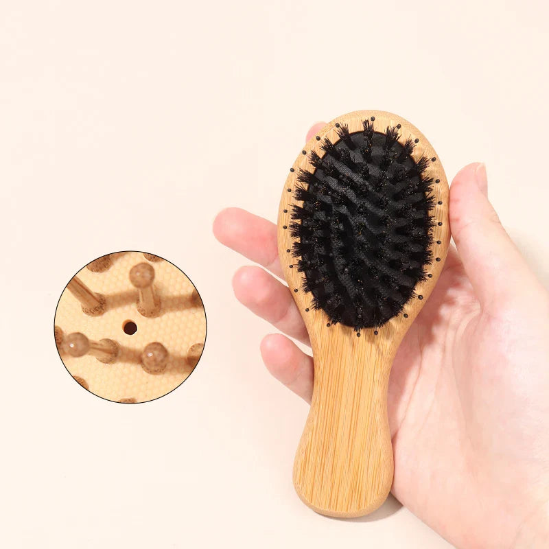 Bamboo Mini Airbag Anti-Static Cushion Hair Brush — Reduce Hair Loss, Women’s Styling Comb