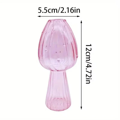 Colourful Mushroom Vase, Creative Hydroponic Transparent Glass Aromatherapy Vase, Living Room and Dining Room Desktop Art Decoration