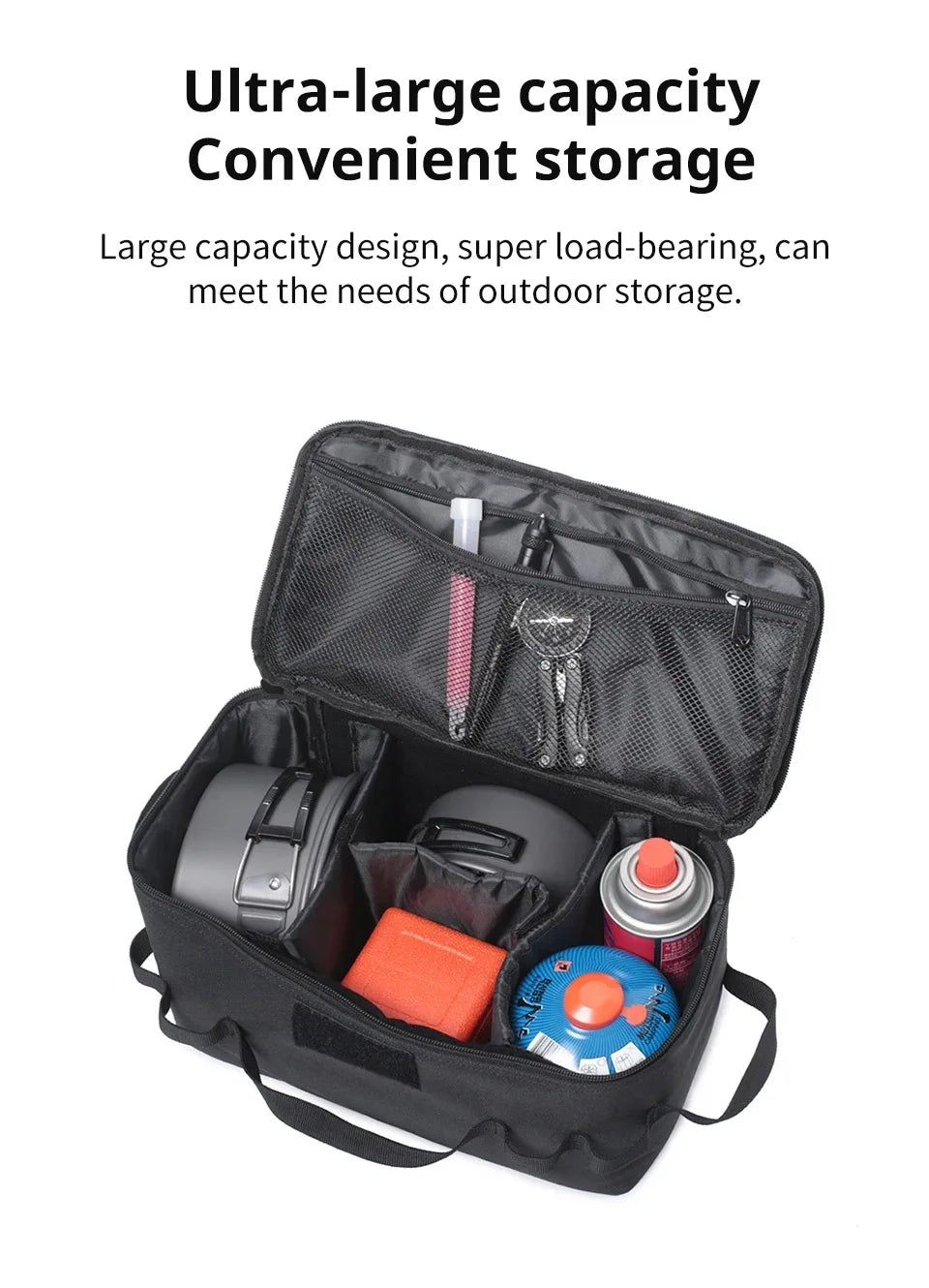 Outdoor Camping Gas Tank & Tool Storage Bag – Large Capacity Bag for Gas Canister, Ground Nails, and Cookware
