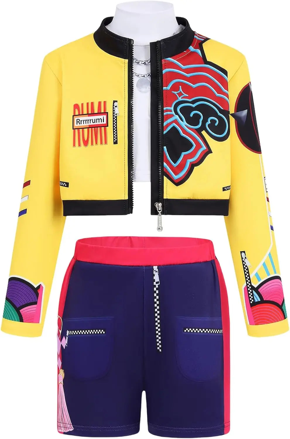 Kpop Rumi Zoey Mira Party Girls Demon Hunters Cosplay – Jacket and Shorts Outfit for Kids’ Halloween and Singer Costume