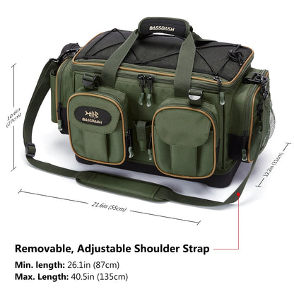 BASSDASH Fishing Tackle Shoulder Bag – Water-Resistant, Lightweight Gear Storage Pack with Hard Molded Bottom and Rain Cover