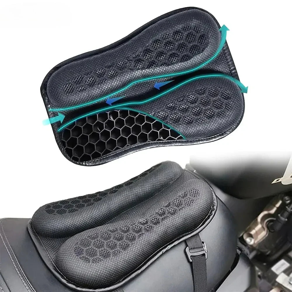 3D Honeycomb Gel Motorcycle Seat Cushion — Universal Breathable, Anti-Slip, Shock-Absorbing Pad for Harley, Honda, Yamaha