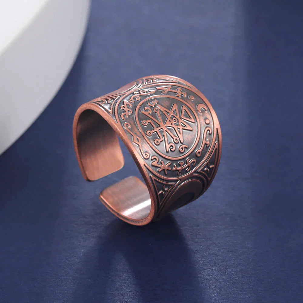 Dawapara 7 Archangels Protection Ring – Metatron Cube, Lilith Symbol, King Solomon Secrets Vintage Amulet Jewelry