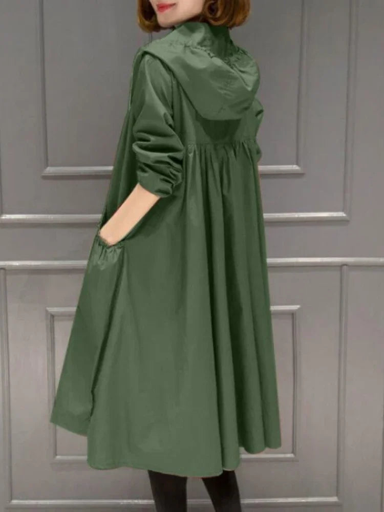 Women’s Mid-Length Hooded Trench Coat - Lightweight Loose Windbreaker for Spring & Summer