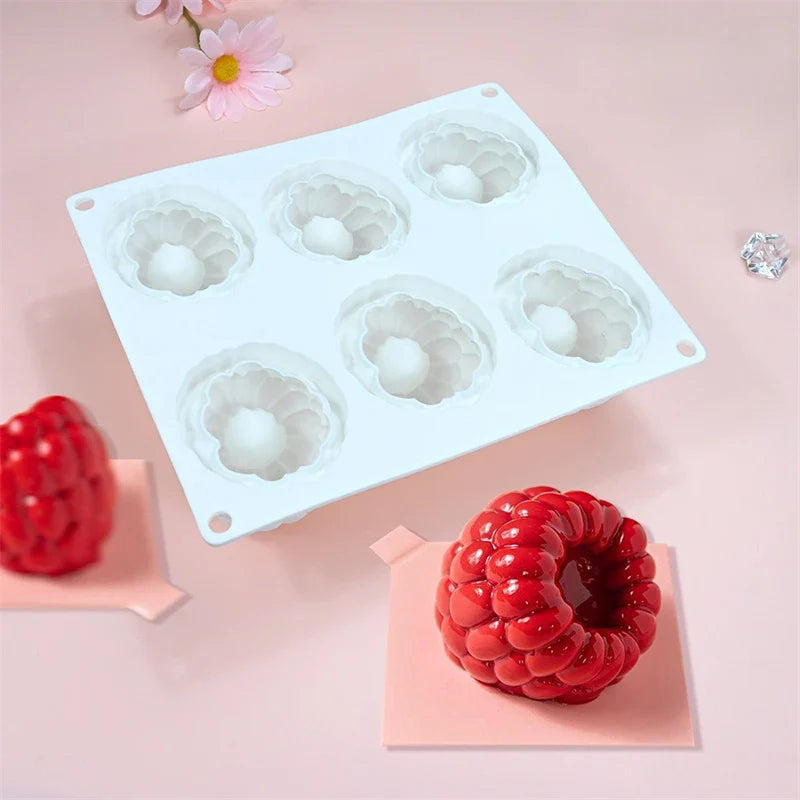 6-Cavity Raspberry Mousse Silicone Mold – 3D Fruit Dessert & Chocolate DIY Cake Decorating Tool