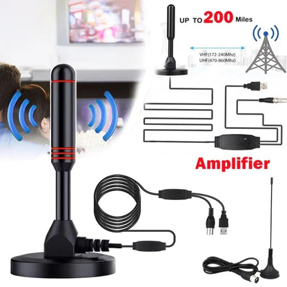 HD Digital TV Antenna - 200 Miles Amplified Indoor/Outdoor VHF UHF Aerial with Signal Booster
