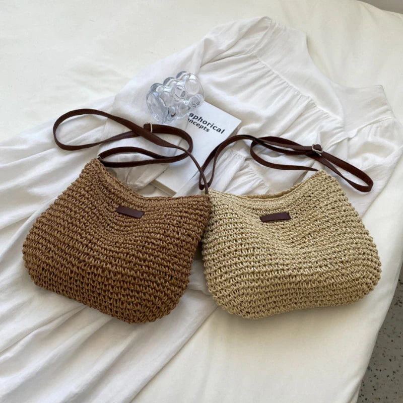Straw Knitted Handbag – Women’s Woven Shoulder & Crossbody Beach Bag