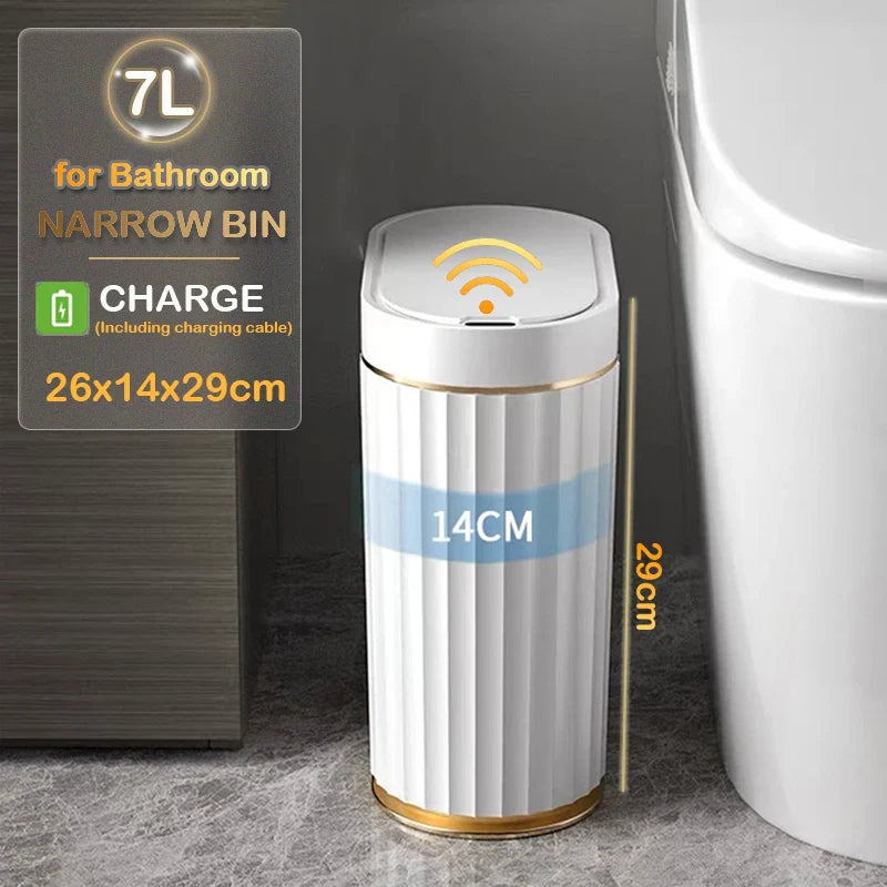 7/9L Automatic Sensor Trash Can – Smart Induction Garbage Bin with Roman Striped Design for Bathroom & Kitchen