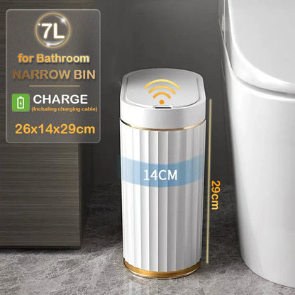 7/9L Automatic Sensor Trash Can – Smart Induction Garbage Bin with Roman Striped Design for Bathroom & Kitchen