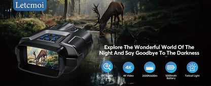 4K Night Vision Binoculars with 3" Screen – 8X Digital Zoom, Infrared Goggles, Tactical Light, 5000mAh Rechargeable