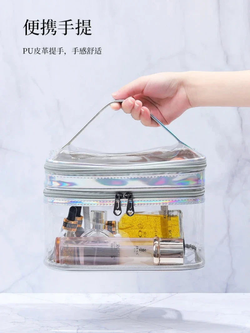 Korean Transparent Makeup Bag – Large Capacity Waterproof Toiletry Bag with Dry & Wet Separation, Portable Travel Cosmetic Storage