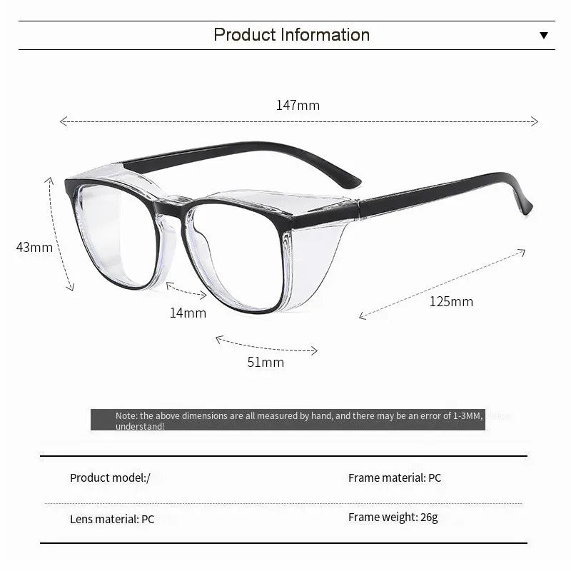 Clear Safety Glasses Anti-Fog Blue Light Blocking Square Frame Scratch Resistant Protective Work Eyewear for Men & Women Nurses