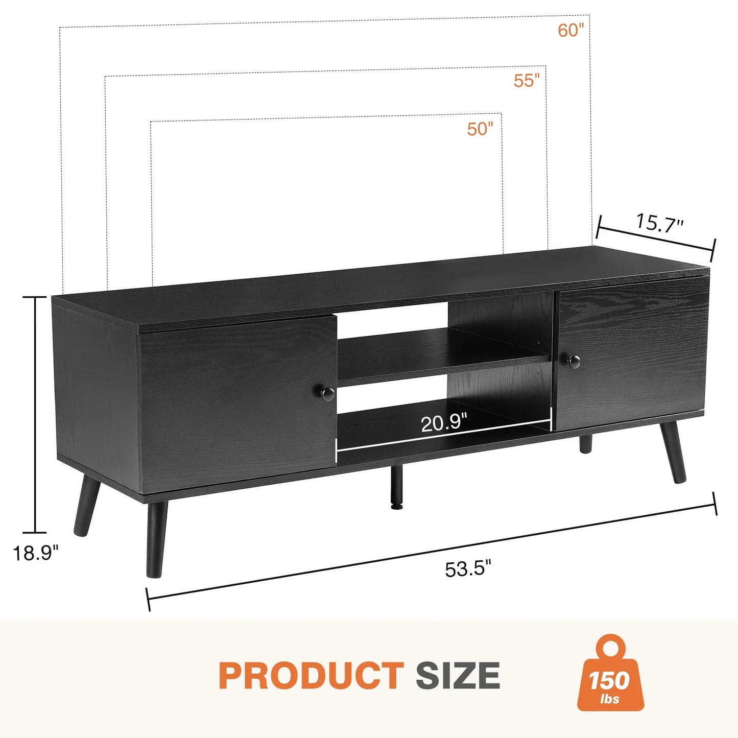Wooden Fireplace TV Stand for 60 Inch TV – Living Room Entertainment Center with Adjustable Shelf & 2 Storage Cabinets