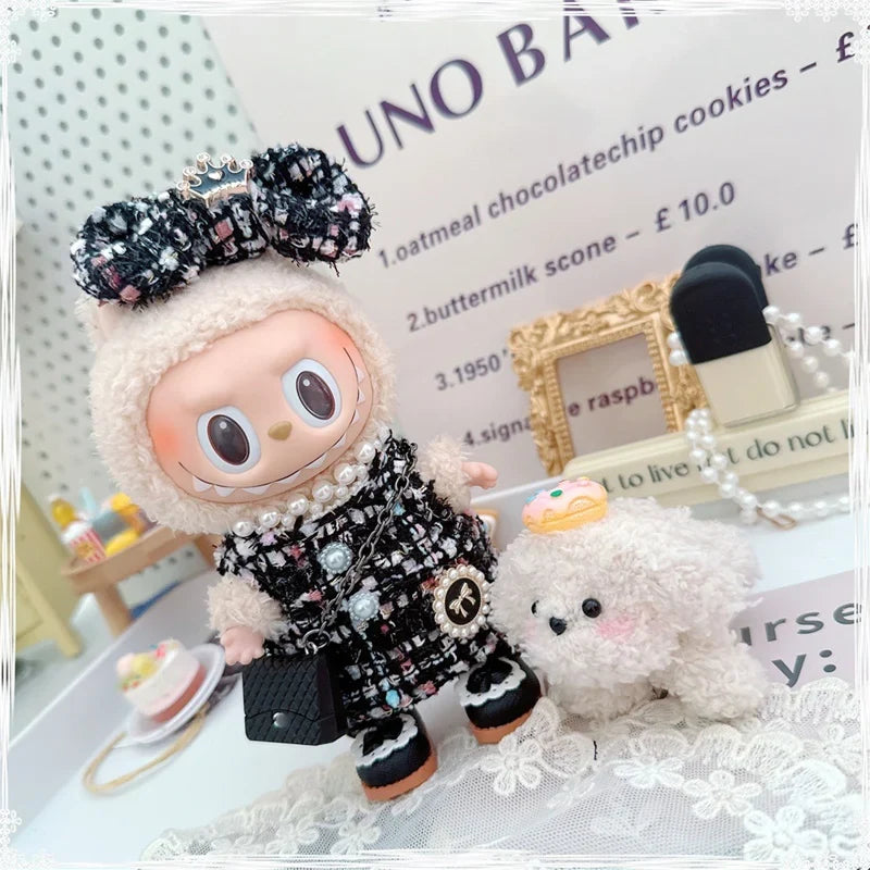 17cm Labubu Doll Accessories - Luxury Sweet Woolen Suit, Crossbody Bag & Princess Shoes Set