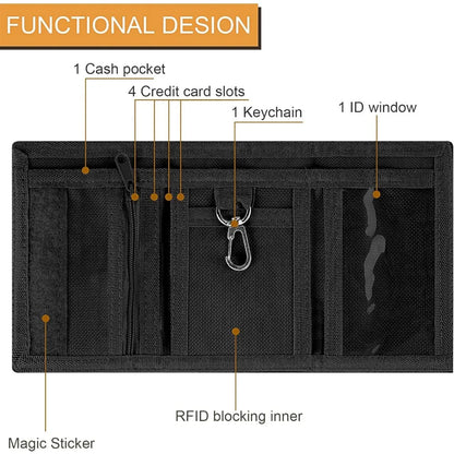 Kids RFID Trifold Canvas Wallet for Boys — Outdoor Sports Wallet, Perfect Birthday & Festival Gift