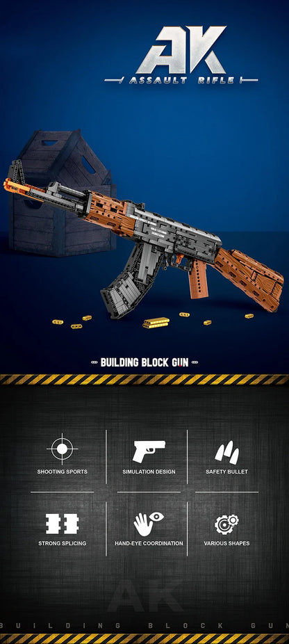 AK47 Assault Rifle Building Blocks – Military DIY Shootable Toy Gun for Kids