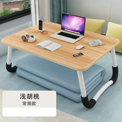 Foldable Laptop Desk for Bed & Sofa – Portable Lap Table with Cup, Book Holder, Drawer, and USB Slot
