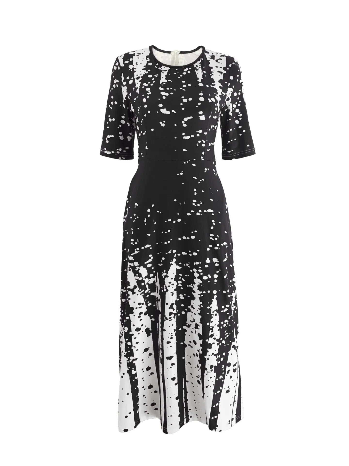 Women’s Elegant Long Party Dress 2024 – Loose Retro Printed Casual Dress with Round Neck & Short Sleeves