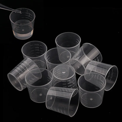 20/100PCS Transparent Plastic Measuring Cups – Disposable Liquid Containers for Epoxy Resin, Silicone Mold, DIY Jewelry Making