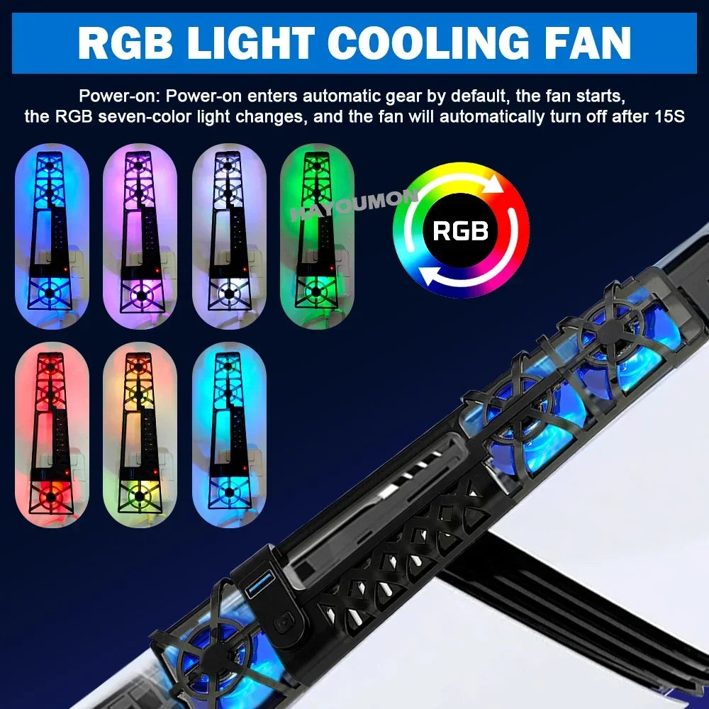PS5 Slim / Pro Cooling Fan Stand with LED Lights – 3-Level USB 3.0 Hub Cooling System with Dust Cover Net for PS5 Console