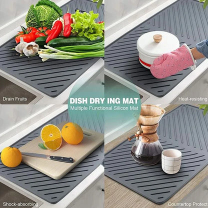 Large Silicone Dish Drying Mat | Hygienic, Non-Slip, Heat Resistant Pad Preventing Water Build-Up