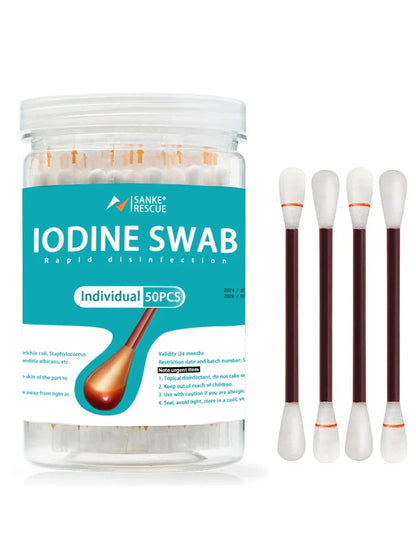 50PCS Medical Alcohol Swabs – Disposable Iodine Disinfecting Cotton Sticks for First Aid & Home Use