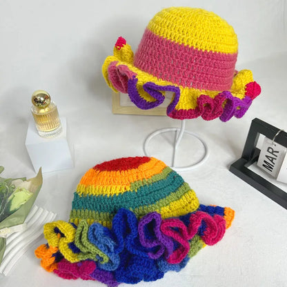 Handmade Crochet Conical Bucket Hat – Ruffled Brim Fisherman Hat for Women, Stylish Sun Protection Cap