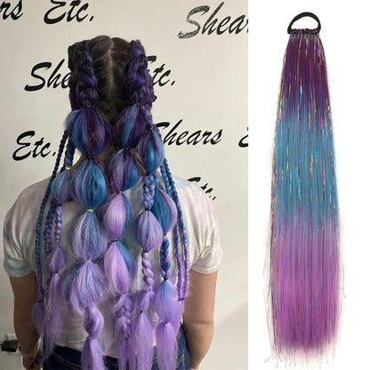 Purple, Pink & White Ombre Straight Braids – Hair Tinsel Festival Rave Extensions for Girls, Crazy Hair Day Braids