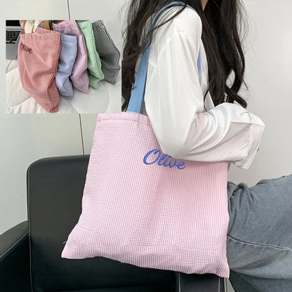 Striped Canvas Shoulder Bag - Custom Embroidered or Standard Back-to-School Tote