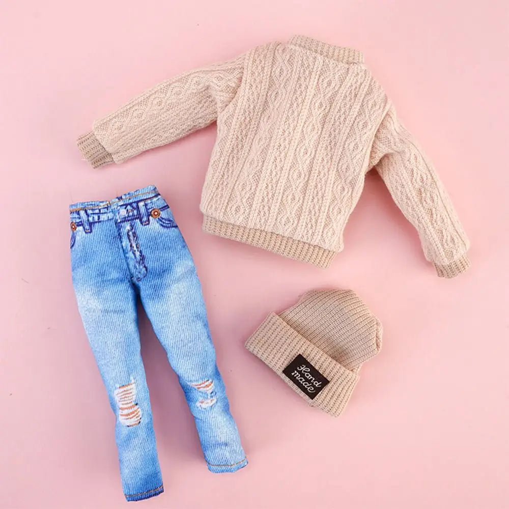 1/6 Doll Winter Fashion Outfit – Handmade Sweaters, Pants & Hats for 29–32cm Dolls