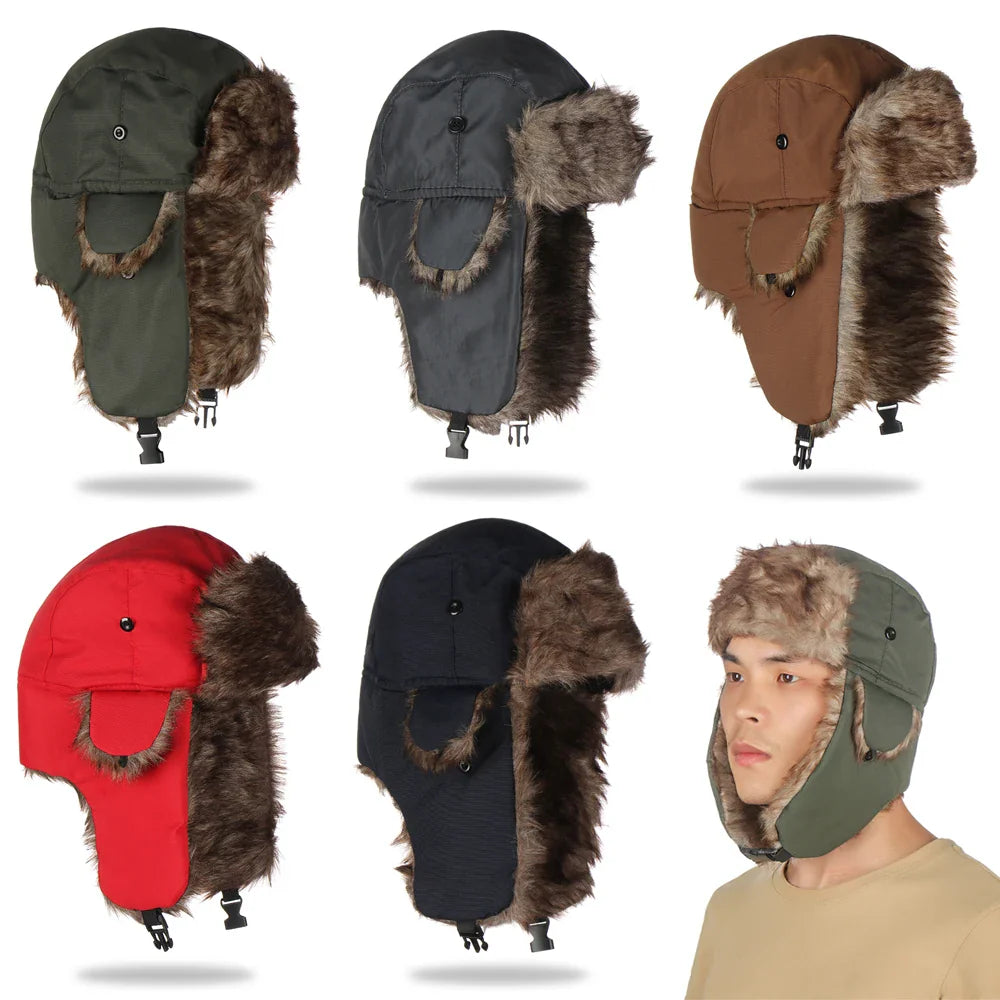 Men's and Women's Trapper Bomber Hats - Ushanka Winter Earflap Hat, Warm Plush Cap for Outdoor Sports, Skiing, Hunting, and Fishing