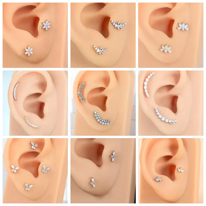 Titanium CZ Tragus & Helix Stud – Internally Threaded Labret Lip Ring Piercing Earring (1PC)