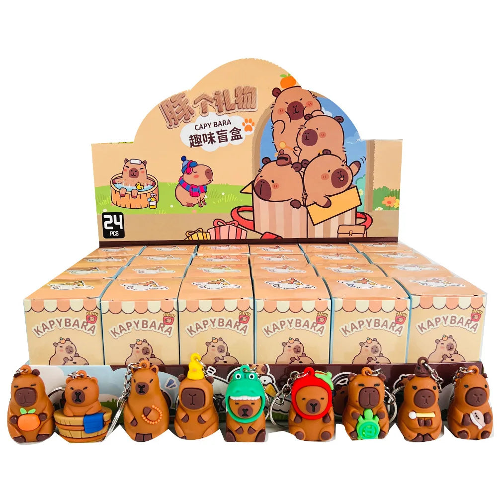 24pcs Capybara Blind Box Keychain — Cute Snot Bear Mystery Figures for Bags, Backpacks & Decorations