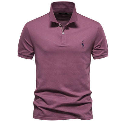 AIOPESON Men's Cotton Polo Shirt - Short Sleeve Solid Color Summer Casual Polo Top