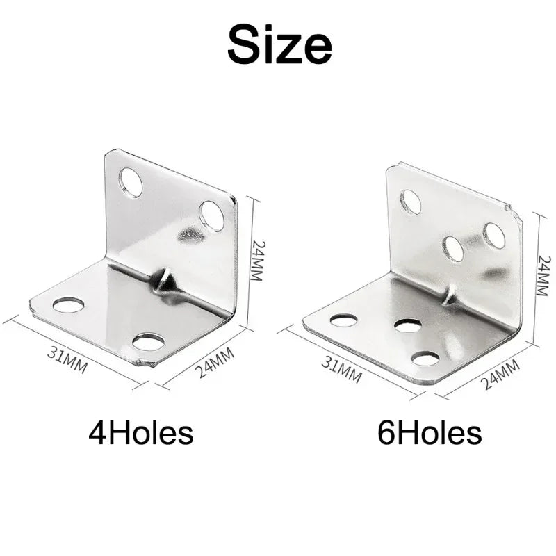 50/10PCS Universal Stainless Steel Corner Bracket | 90 Degree Right Angle Fixed Bracket for Wood Furniture, Bedframe, Cabinet Accessories