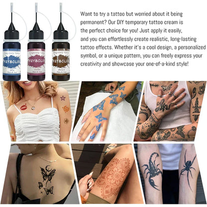 Long-Lasting Temporary Tattoo Ink Kit – Includes 3 Stickers & Freehand Gel for Face & Body Party Makeup Tattoos