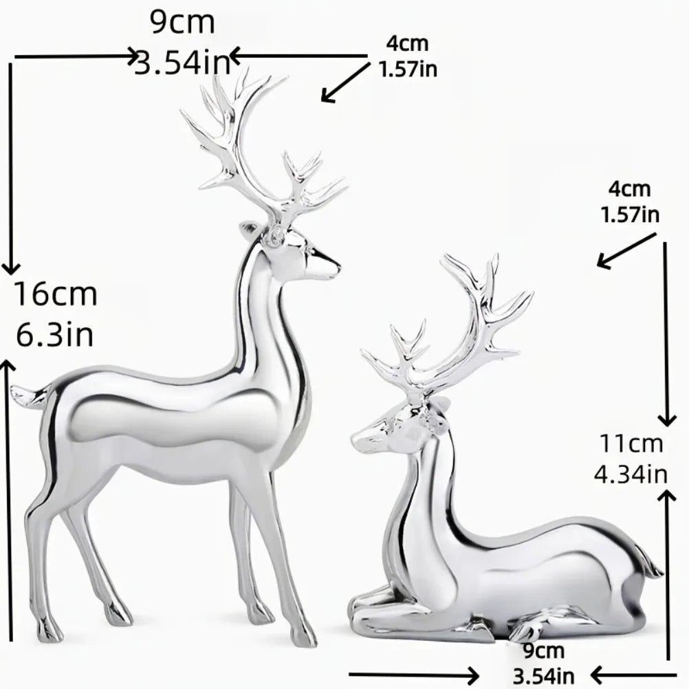 Nordic Christmas Deer Resin Statue Set – Electroplated Double Reindeer Home & Office Desktop Decoration