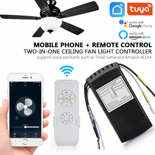Tuya WiFi Smart Ceiling Fan Light Kit – Remote & App Control, Adjustable Speed, Alexa & Google Home Compatible